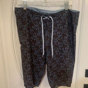 RVCA Shorts Mens 36 Gray Hybrid Flat Front Dual Purpose Swim Trunks Outdoor Logo